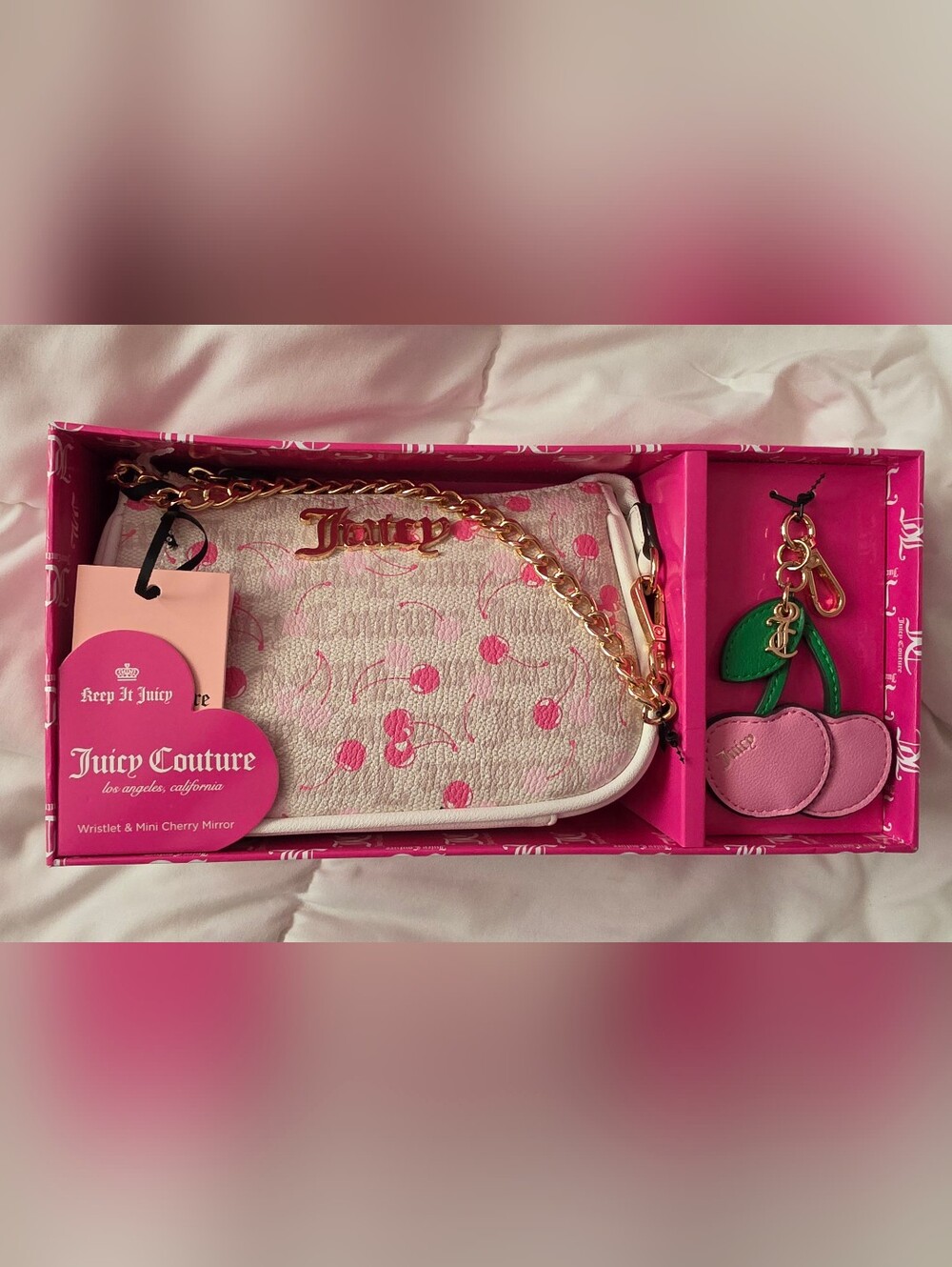 Juicy Couture Pink Cherry-Print Mini Chain Shoulder Bag